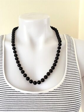 Vintage Marvella black round and gold tone spacer beads necklace